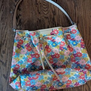 Coach Red and Pink Shoulder Bag with Vibrant Floral Design
